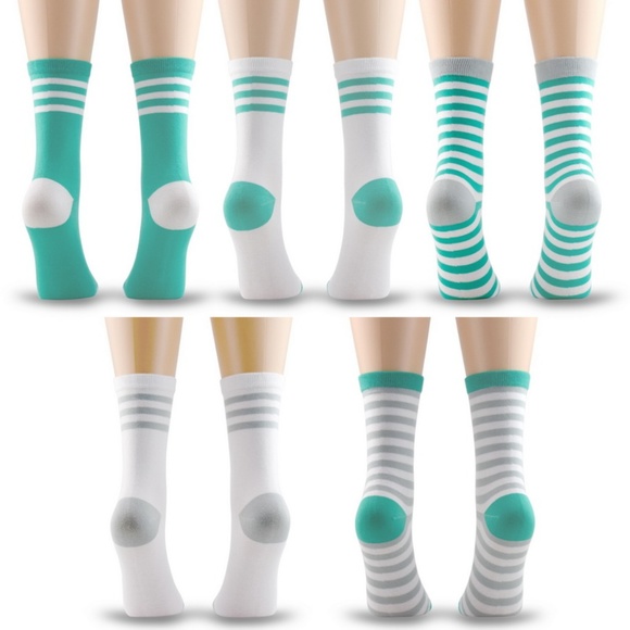 5 Pairs of Women’s Cotton Crew Socks Turquoise - Picture 8 of 8